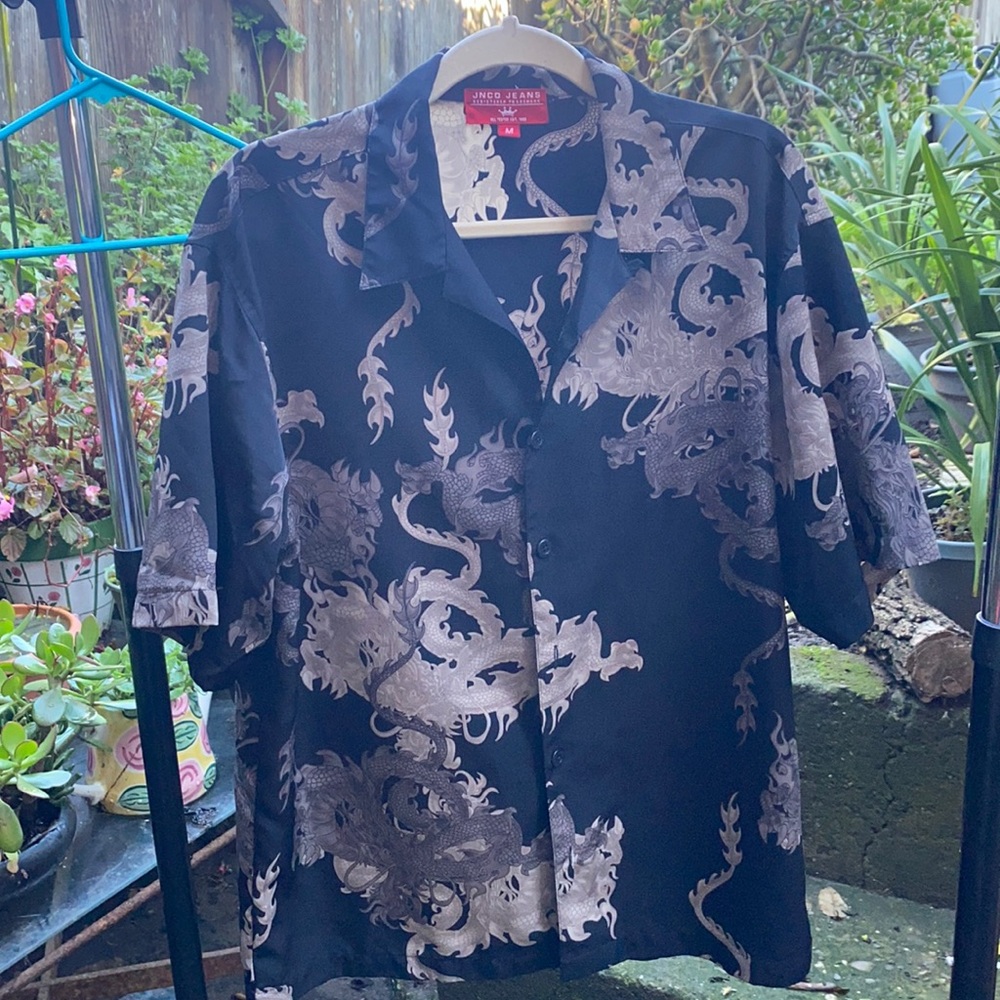 JNCO JEANS lightweight short sleeve button down dragon blouse